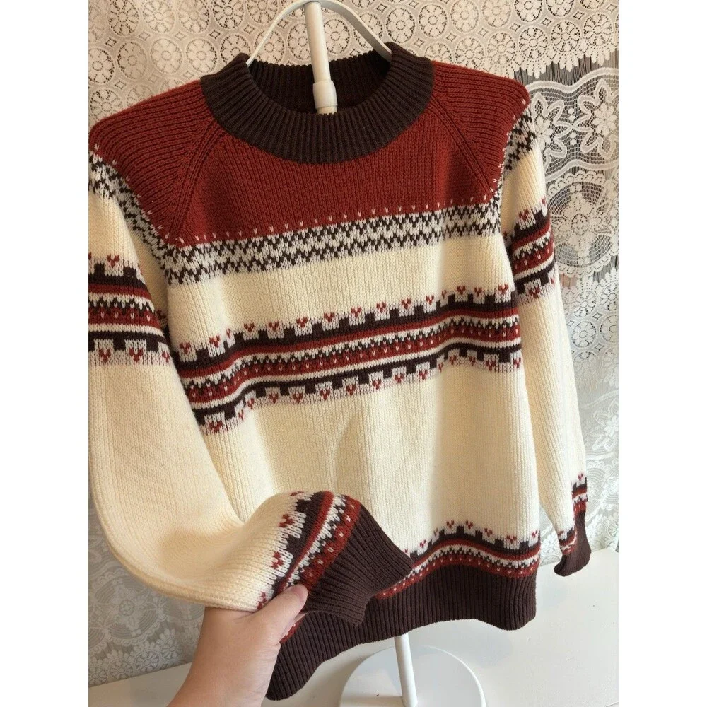 Vintage Kingsport Sweater XL 46 Men Fair Isle Nordic Knit Rust Skiwear 80s 90s